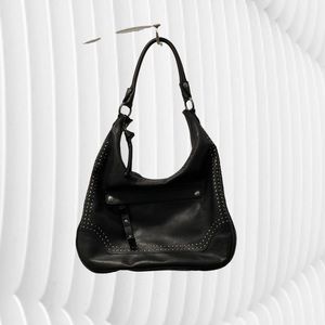 FRYE Melissa Micro Stud Large Zip Leather Shoulder Handbag Hobo Black